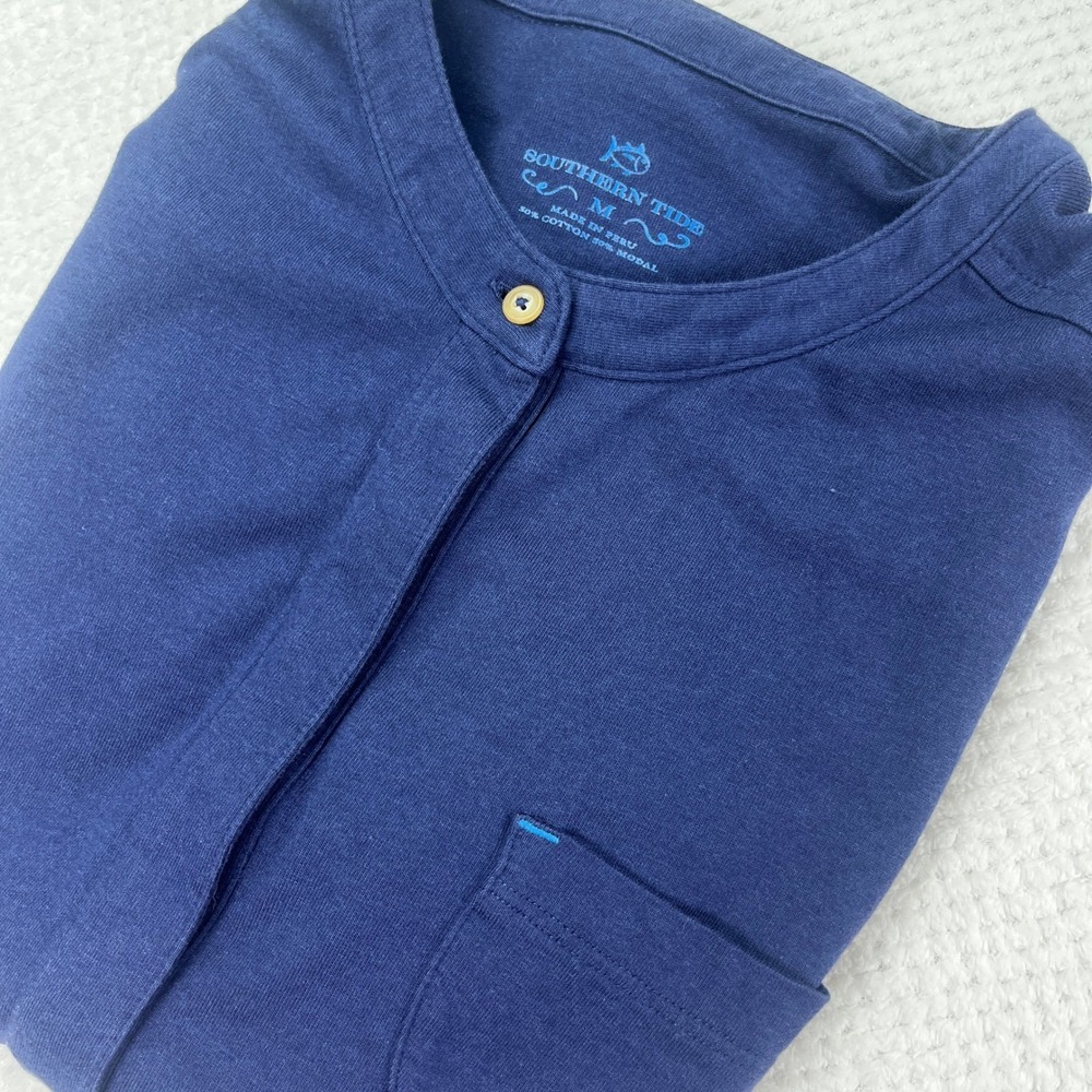 Southern Tide Knit Dress Casual 3/4 Sleeve Henley Neckline Blue M